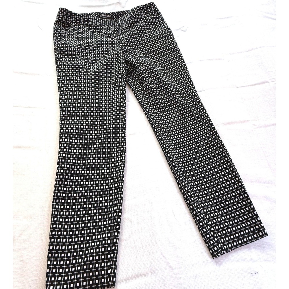 EXPRESS Columnist Black White Geometric Print Stretch Pants Trousers‎ Size 4